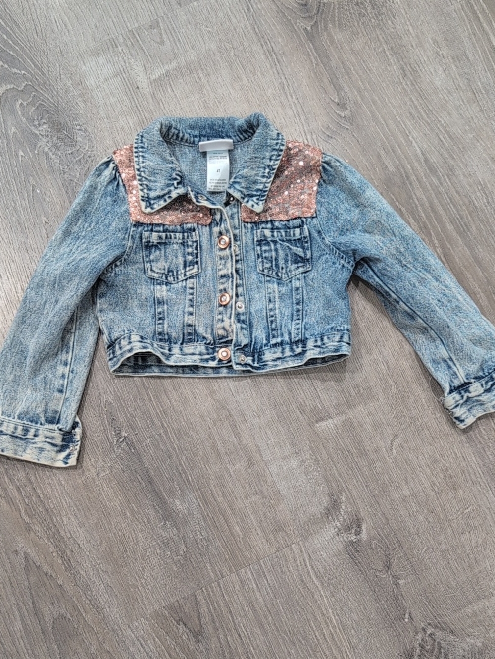 Little Lass Blue Denim Jacket with Rose Sequin Collar